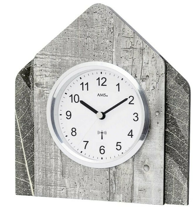 Pendulette &agrave; poser en bois gris et feuilles radio pilot&eacute;e