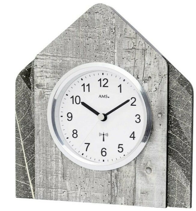 Pendulette à poser en bois gris et feuilles radio pilotée