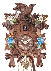 Horloge coucou musical fleurs bleues et blanches