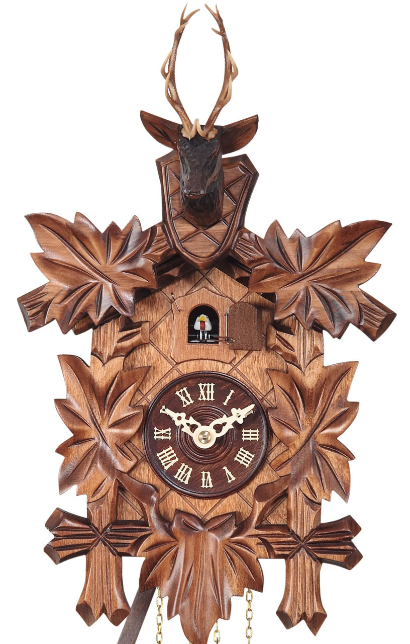Horloge coucou m&eacute;canique 1 jour traditionnel t&ecirc;te de cerf_zoom