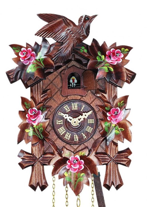 Horloge coucou &agrave; piles fleurs roses gros plan