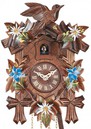 Horloge coucou &agrave; piles oiseau fleurs bleues et blanches 22 cm gros plan