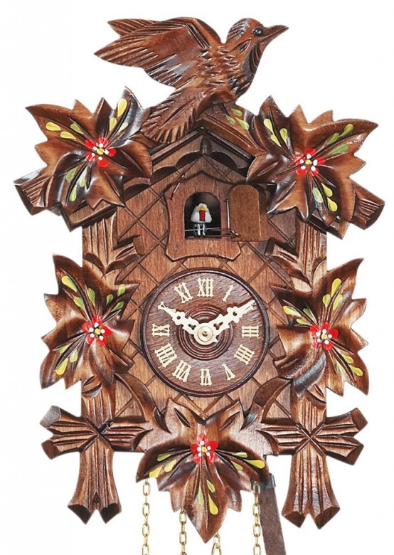 Horloge coucou &agrave; piles &agrave; m&eacute;lodie fleurs rouges gros plan