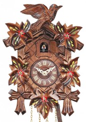 Horloge coucou à piles à mélodie fleurs rouges gros plan