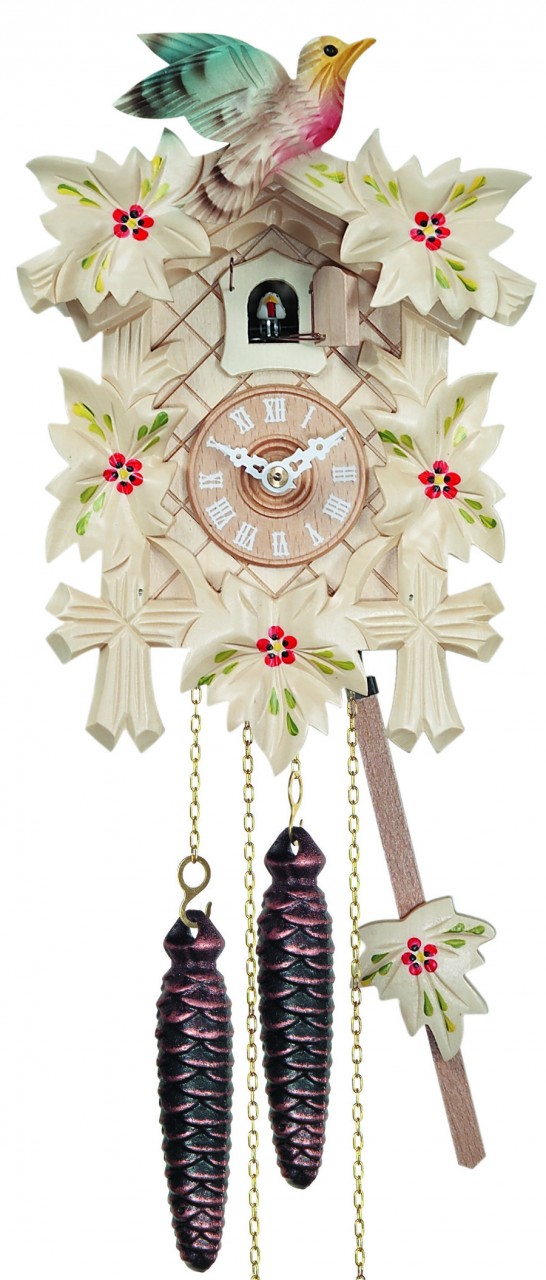 Horloge coucou m&eacute;canique traditionnel 1 jour en bois blanc
