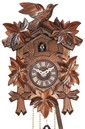 Horloge coucou &agrave; piles en bois feuilles 22 cm gros plan