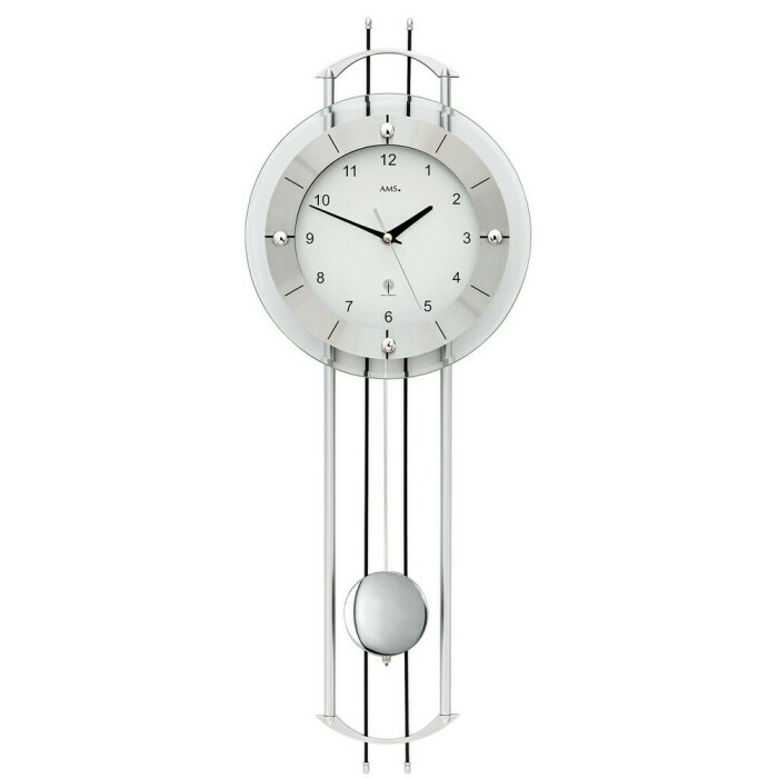 Pendule murale &agrave; balancier radio pilot&eacute;e en aluminium