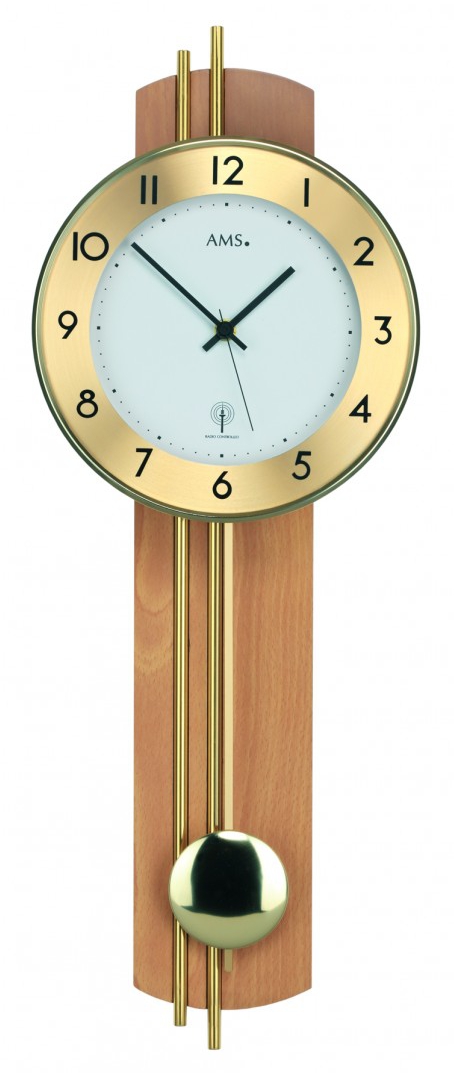 Horloge murale &agrave; balancier en h&ecirc;tre et laiton