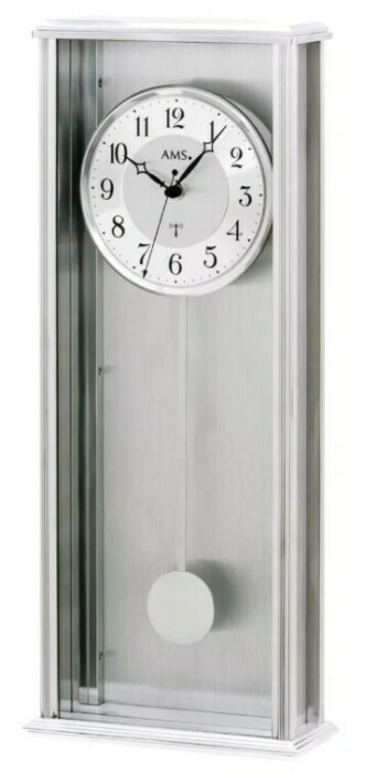 Pendule murale radio pilotée à balancier aluminium brossé