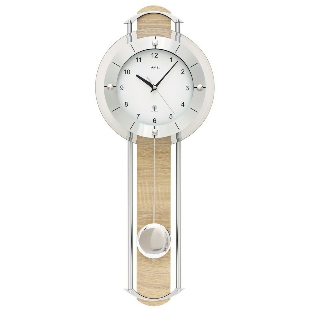 Pendule murale &agrave; balancier radio-pilot&eacute;e moderne en bois de Sonoma