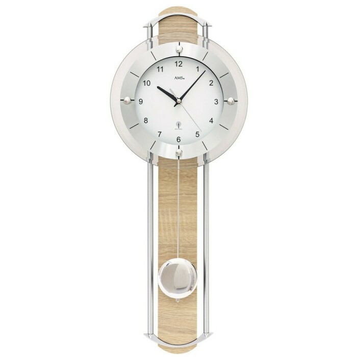 Pendule murale &agrave; balancier radio-pilot&eacute;e moderne en bois de Sonoma