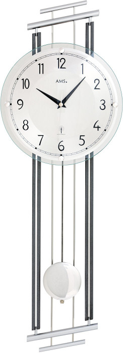 Horloge murale radio-pilotée argentée et noir en bois et métal