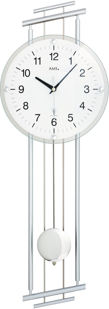 Horloge murale radio-pilot&eacute;e argent&eacute;e en bois et m&eacute;tal