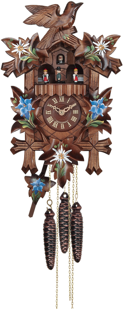 Horloge coucou traditionnel 1 jour musical fleurs bleues