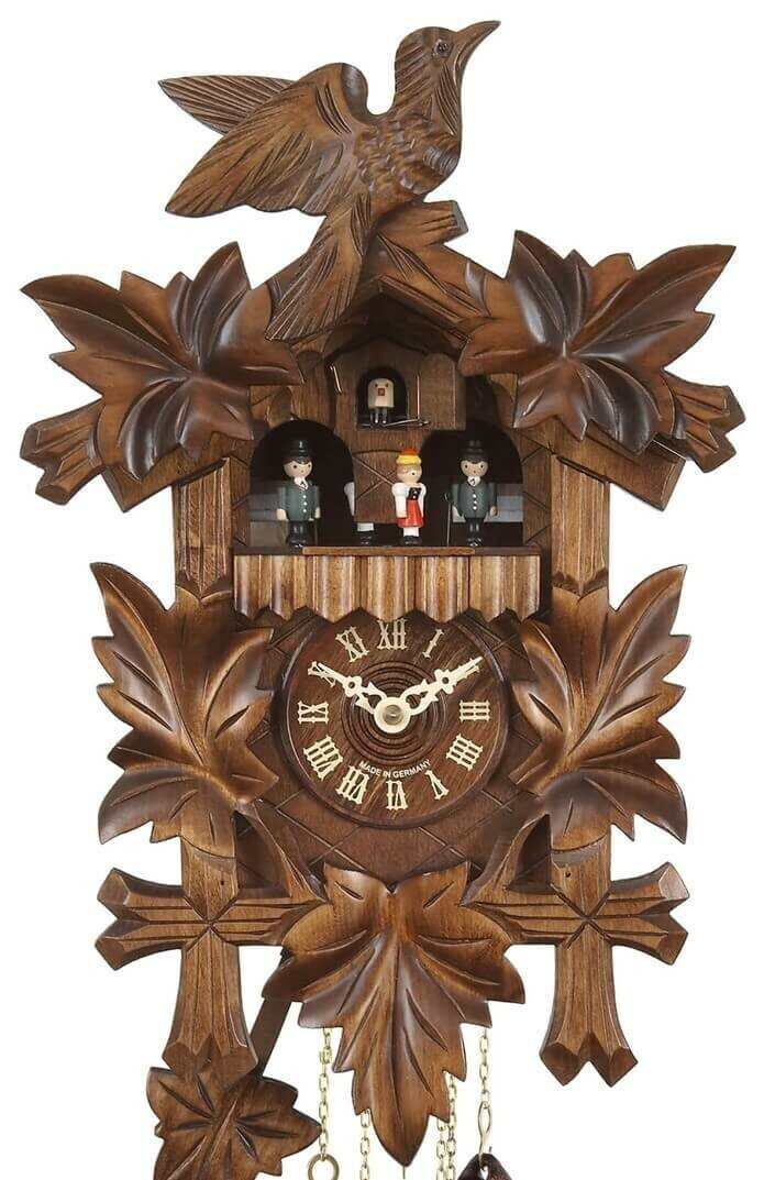 Horloge coucou m&eacute;canique traditionnel 8 jours contour feuilles