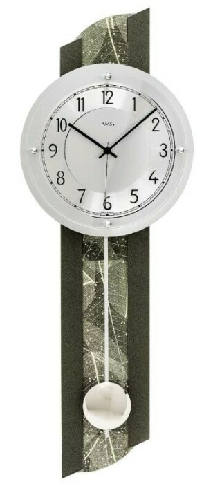 Horloge murale radio-pilotée en bois incrustations de feuilles