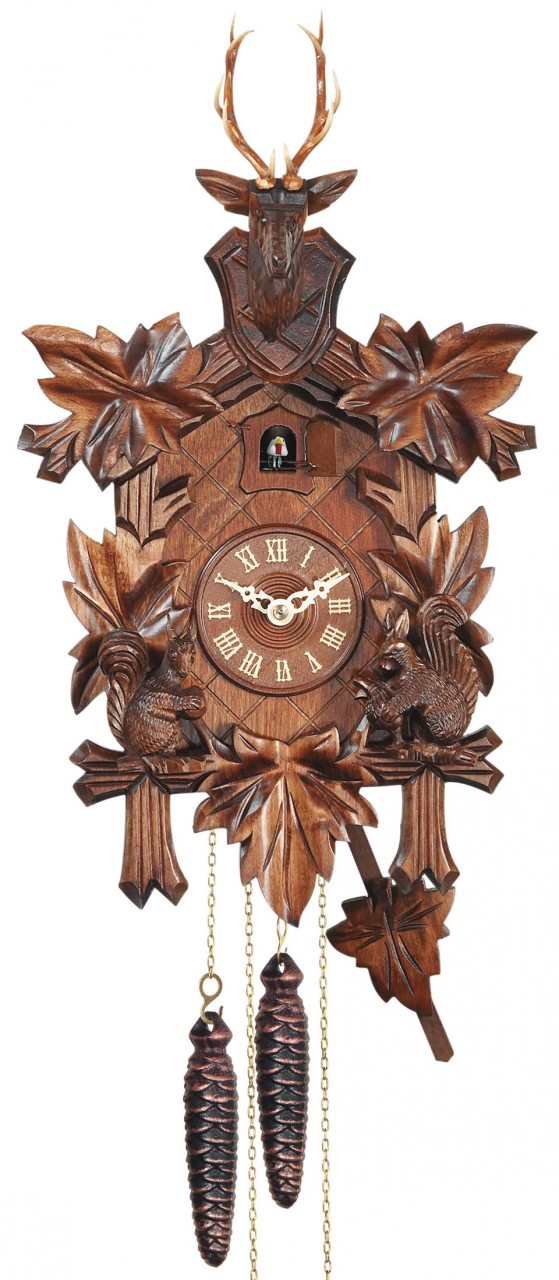 Horloge coucou m&eacute;canique traditionnel 8 jours th&egrave;me chasse
