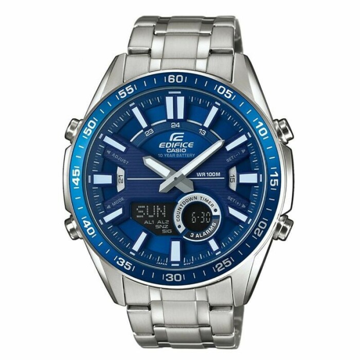 Montre Casio cadran bleu avec affichage digital de la date
