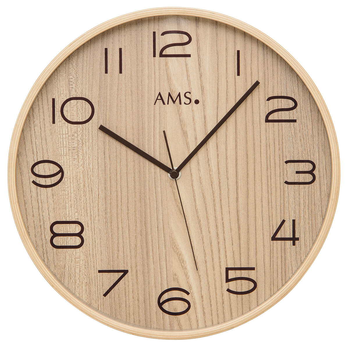 Horloge murale ronde radio-pilot&eacute; couleur bois 32 cm