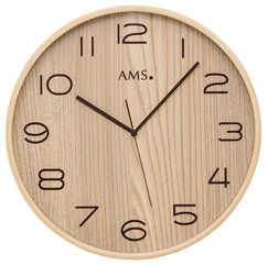 Horloge murale ronde radio-piloté couleur bois 32 cm