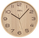 Horloge murale ronde radio-pilot&eacute; couleur bois 32 cm