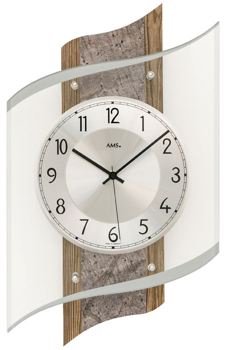 Horloge murale moderne radio-pilot&eacute;e en verre, aluminium et bois de noyer