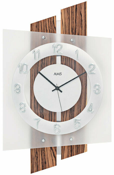 Horloge murale moderne &agrave; quartz radio-pilot&eacute;e en bois de noyer