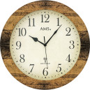 Pendule murale ronde radio-pilot&eacute;e en bois marron