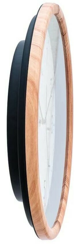 Pendule murale radio-pilot&eacute;e style bois clair profil 2