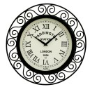 Horloge murale radio pilot&eacute;e ronde en m&eacute;tal noir