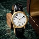 Montre &agrave; quartz ronde dor&eacute;e pour homme bracelet noir_details
