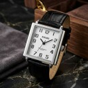 Montre carr&eacute;e pour homme boitier argent&eacute; bracelet noir_details