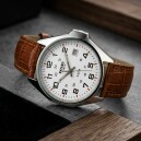 Montre &agrave; quartz ronde pour homme cadran blanc bracelet marron_details
