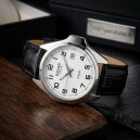 Montre &agrave; quartz ronde pour homme cadran blanc bracelet noir_details