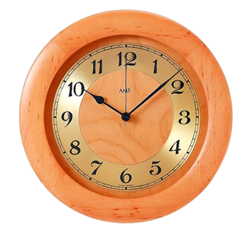 Horloge murale ronde en bois massif radio-pilot&eacute;e