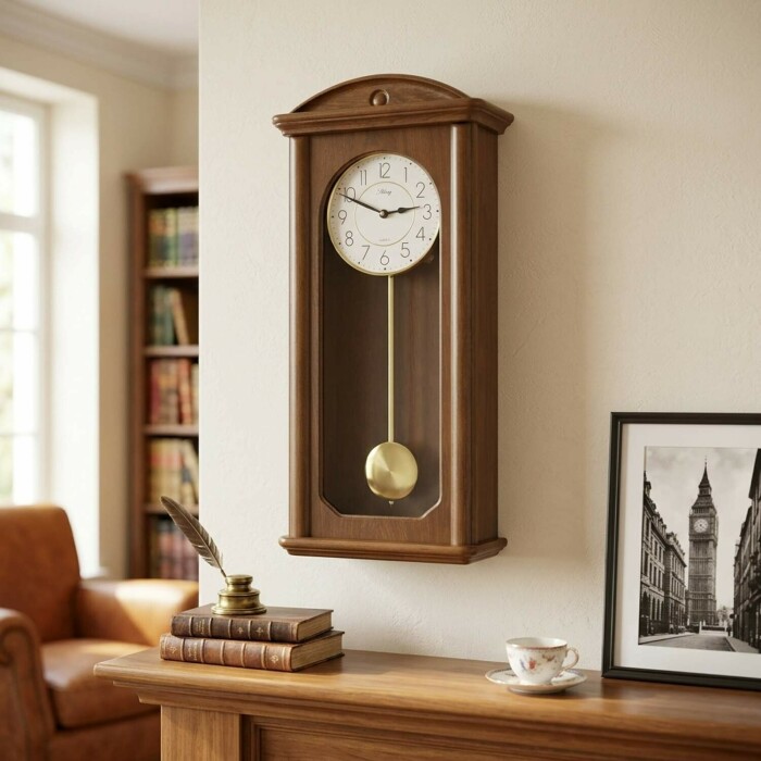 Carillon &agrave; quartz &agrave; balancier en merisier_lifestyle