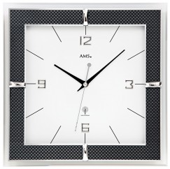 Horloge murale radio pilotée carrée entourage carbone
