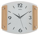 Horloge murale radio-pilot&eacute;e en verre et h&ecirc;tre