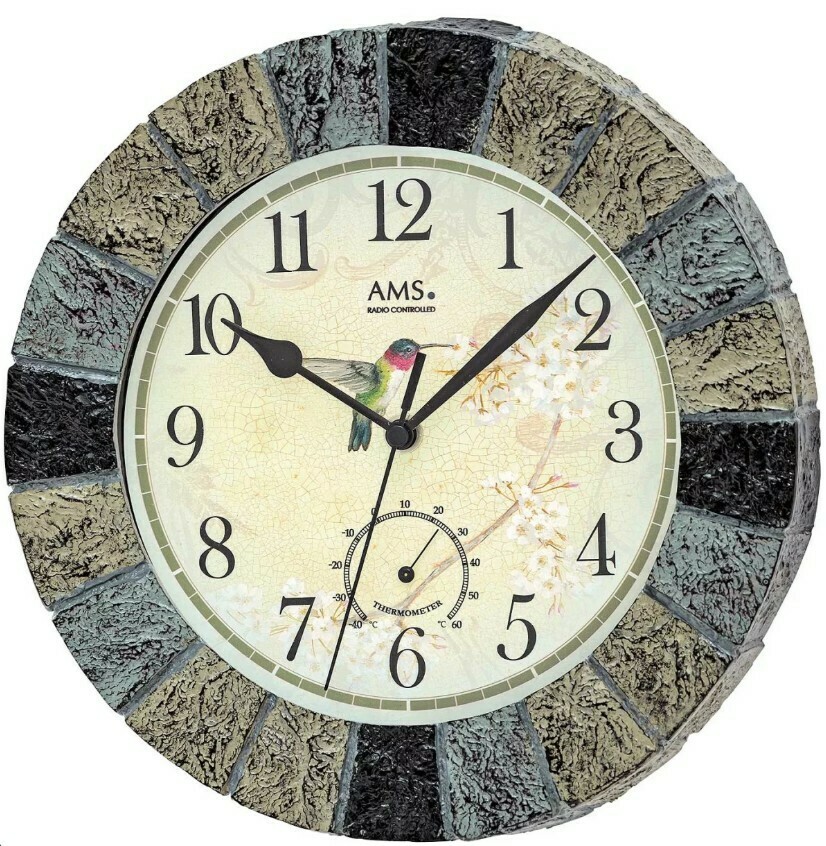 Pendule murale &eacute;tanche ronde grise pour ext&eacute;rieur temp&eacute;rature