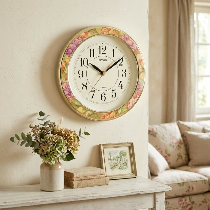 Pendule murale ronde fleurie assiette Bayard_lifestyle