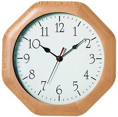 Horloge murale entourage hètre octogone