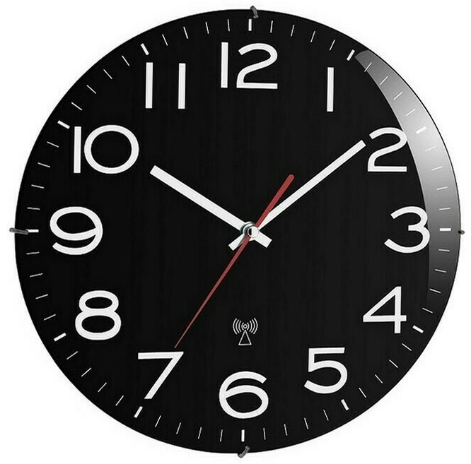 Horloge murale radio-pilot&eacute;e noire verre bomb&eacute;