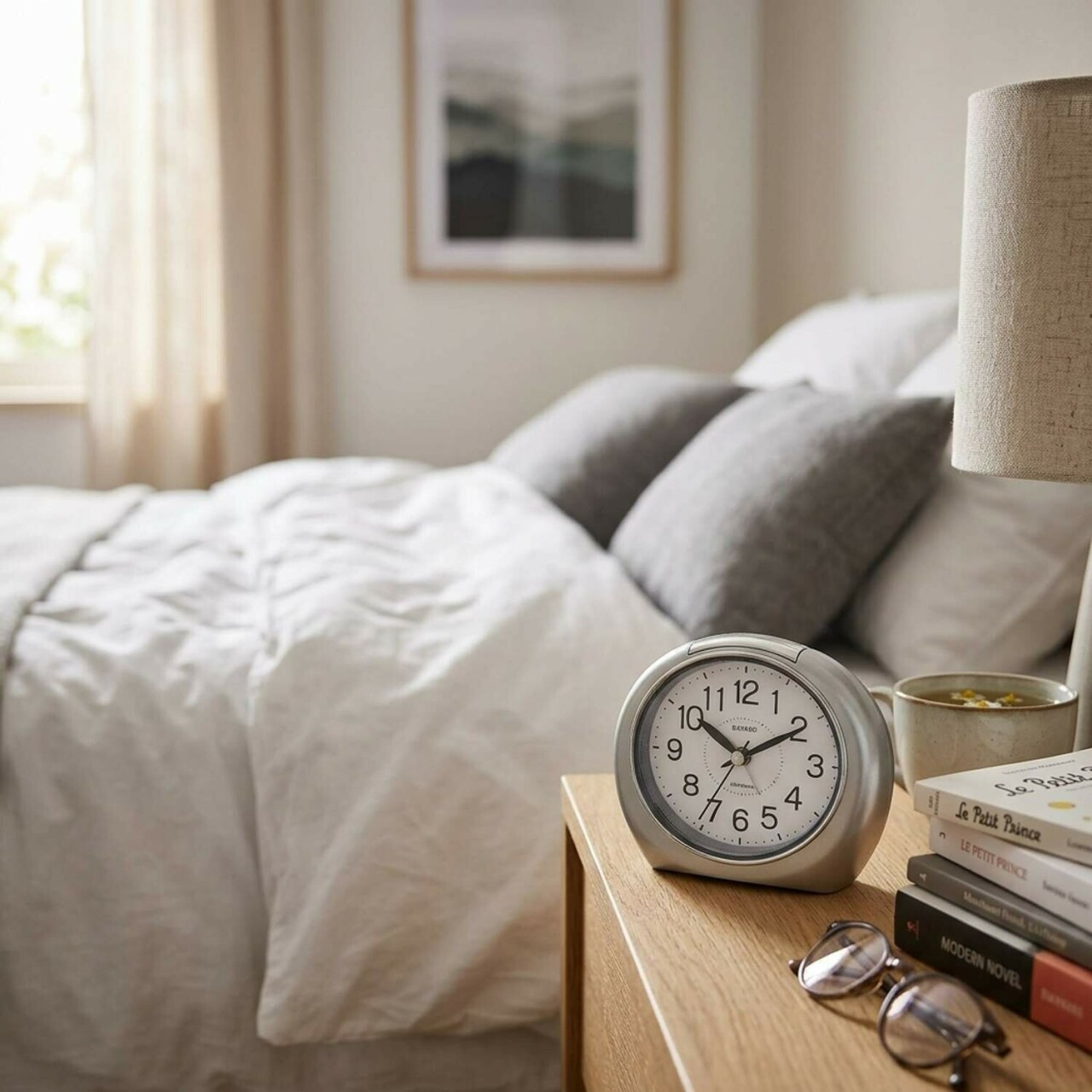 R&eacute;veil silencieux gris &eacute;clairage blanc LED Bayard_lifestyle