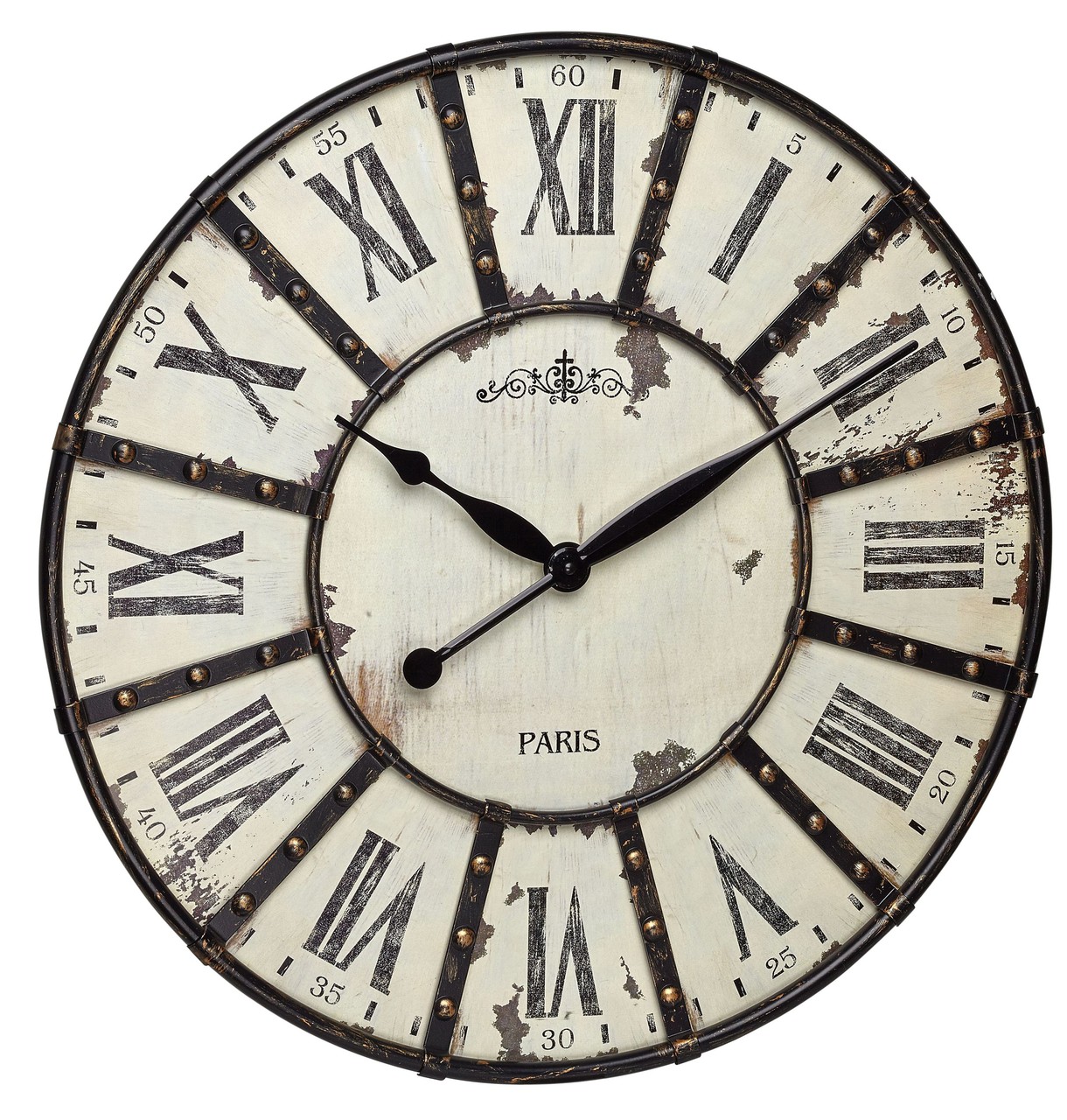 Horloge murale vintage en bois et m&eacute;tal &Oslash; 60 cm