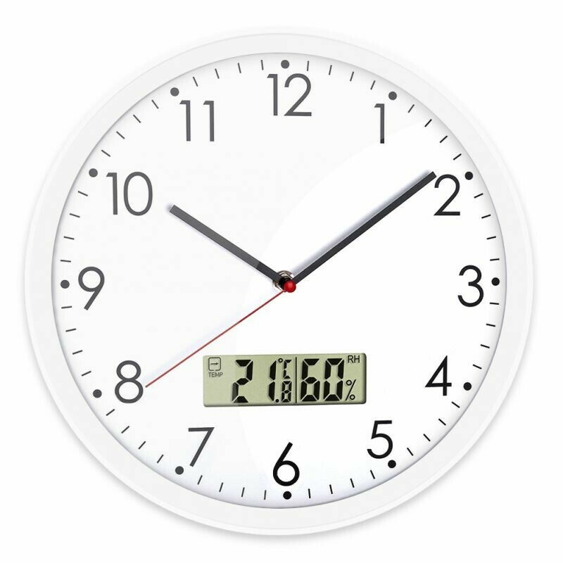 Horloge murale blanche silencieuse avec thermom&egrave;tre et hygrom&egrave;tre