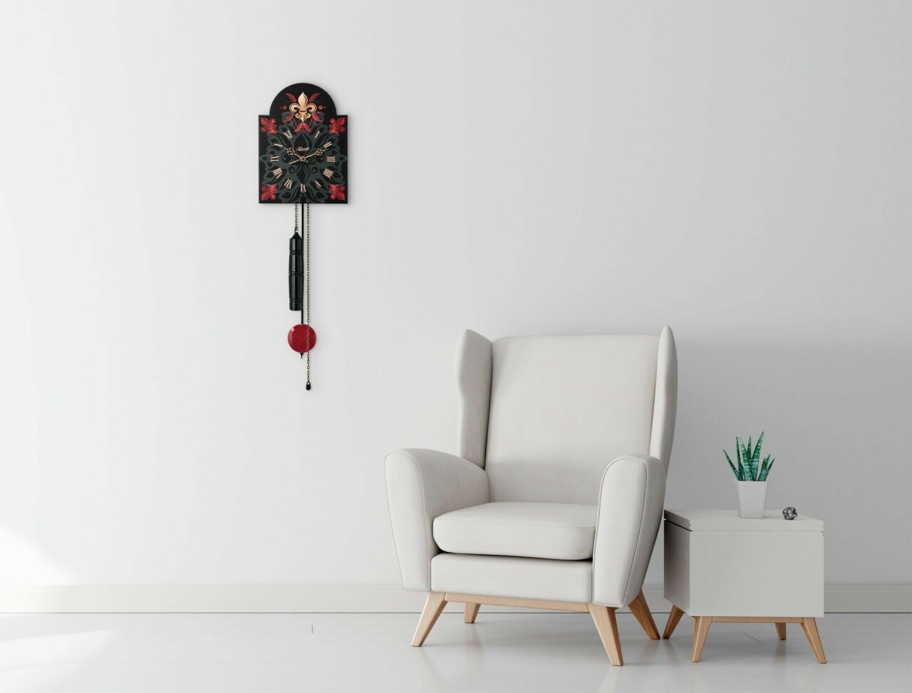 Horloge en bois m&eacute;canique moderne 1 poids Hermle noir en situation