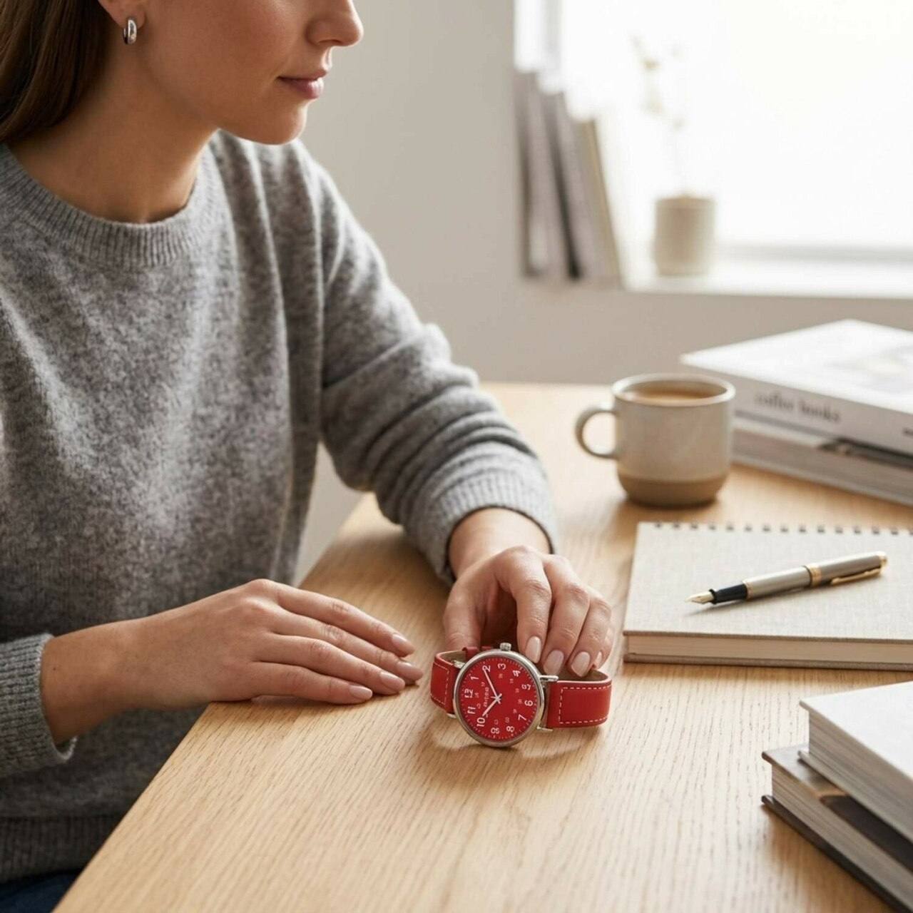 Montre dame ronde rouge Bayard_lifestyle