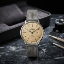 Montre &agrave; calendrier pour dame argent&eacute;e bracelet mailles italiennes Bayard_details