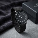 Montre &agrave; calendrier pour dame noire bracelet mailles italiennes Bayard_details