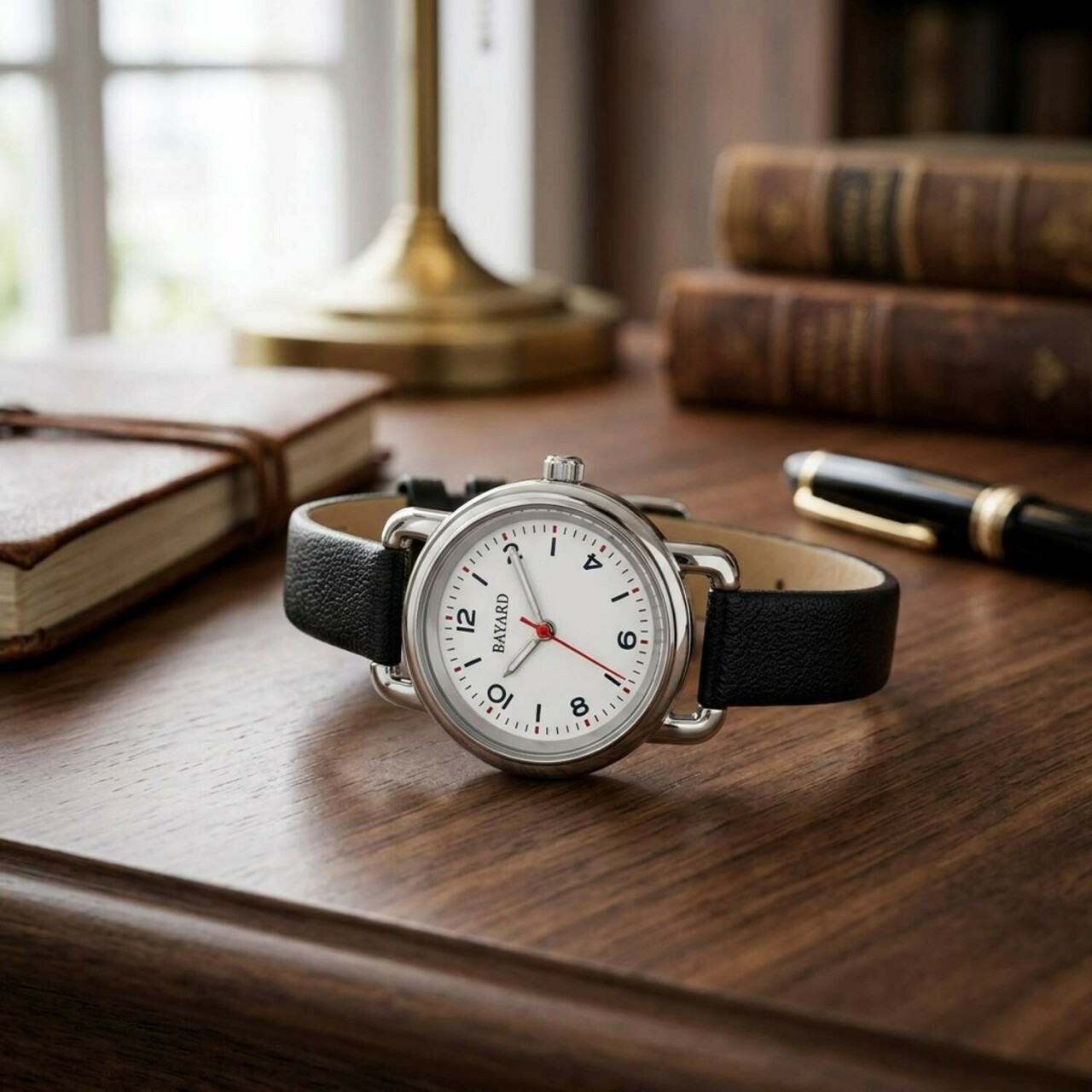 Montre pour femme boitier rond dor&eacute; bracelet noir_lifestyle
